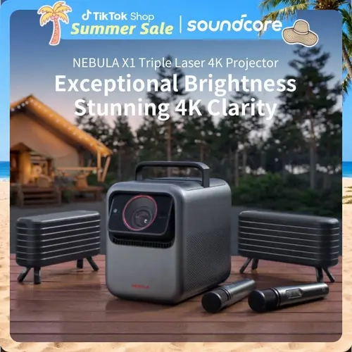 NEBULA X1 Triple Laser 4K Projector, Nebulamaster, 3500 ANSI Lumens, 56000:1 Contrast, 40W Stereo Sound, 0.9-1.5 Optical Zoom, Smart AI, Dolby Vision, 300" Screen, Built-In Micro Gimbal, GTV, Portable #tiktokshopsummersale, Projector For Bedroom, Tabletop