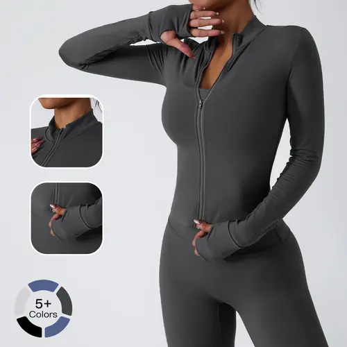 Women's Mock Neck Zipper Performance Workout Jacket - Long Sleeve Nylon Quick-Dry, Skin-Friendly, Tight-Fit, Breathable Casual Athletic Sports Outerwear for Running, Yoga