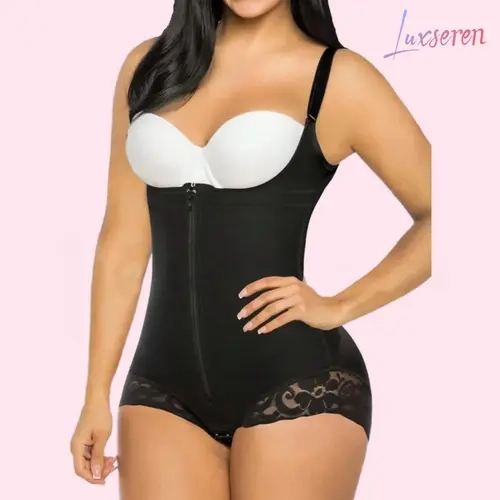 LUXSEREN Women's Retro Slimming Minimizer Shapewear Bodysuit - 1-count, Zipper, Adjustable Wide Straps, Crotch Opening, Tummy Control, Body Contouring for Everyday, Wedding Wear, One-Count