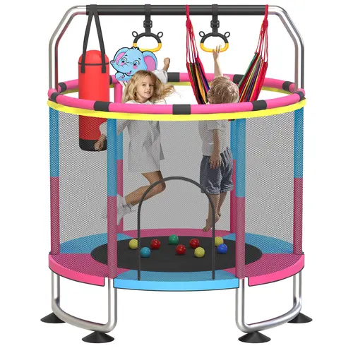 5 FT Kids Trampoline for Toddlers 3-6, Indoor & Outdoor Home Jump Leisure Trampoline with Enclosure Net & Toys, 440lbs Capacity, Cool Gifts for Kids Toddler Gifts