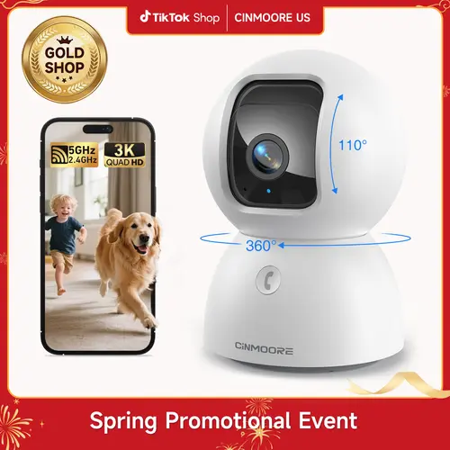 【Fall Deals】CINMOORE 5MP/3K With 64GB Storage Card pet camera WiFi Indoor Security Camera 360° AI Motion Detection Two-Way Audio Night Vision Clear Monitoring Recording baby monitoring cameras for home 360 camera mini camera Sd