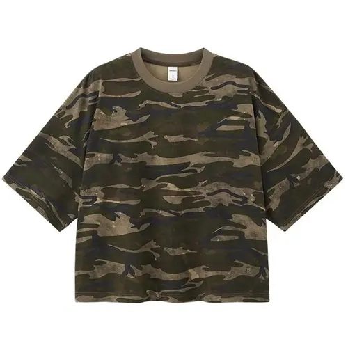inflation Men's Fashion Retro Camo Print Cotton T-Shirt - Round Neck, Half Sleeve, Streetwear Cropped Top with Loose Casual Boxy Fit, Tropical Top, Stylish, Everyday Basics