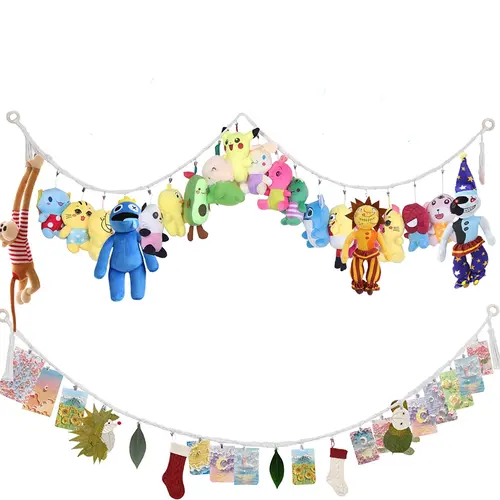 80 Inch Hanging Storage Chain for Stuffed Animals| with 20 Metal Clips | Plush Toy Organizer for Nursery, Playroom, Corner | White