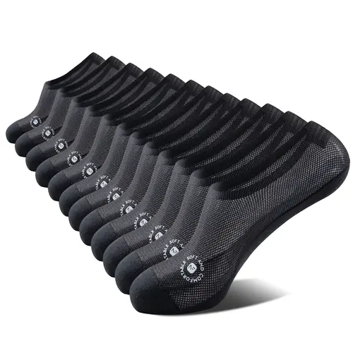 NEXFORMX Men's All Black Ultra Thin Mesh No Show Socks 6 Pack Breathable Ankle Socks with Anti Slip Heel Cotton Blend Good For Summer