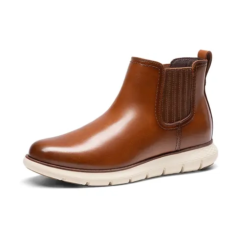 BRUNO MARC Men's Slip-On Leather Chelsea Ankle Boots - Elastic Sides, All Black Fashion Footwear, Outdoor-Ready Walking Shoes for Casual Wear
