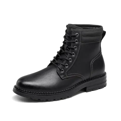 BRUNO MARC Men's Leather Oxford Ankle Black Boots - Lace-Up Walking Shoes, Classic Comfortable Design, Secure Closure, Durable Laces, Steadier Steps, Back to School Footwear