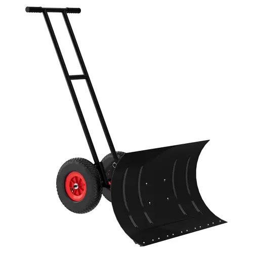 GARVEE 40" W x 18" H Metal Snow Pusher Shovel for All Ages, 10in Anti-Slip Wheels, 29in Wide Pass, 5-Level Handle Fit, Rust-Resist Edge, Adjustable Angle & Height Handle, Double Rod, 36.4lbs, for Decks, Less Arm Strain