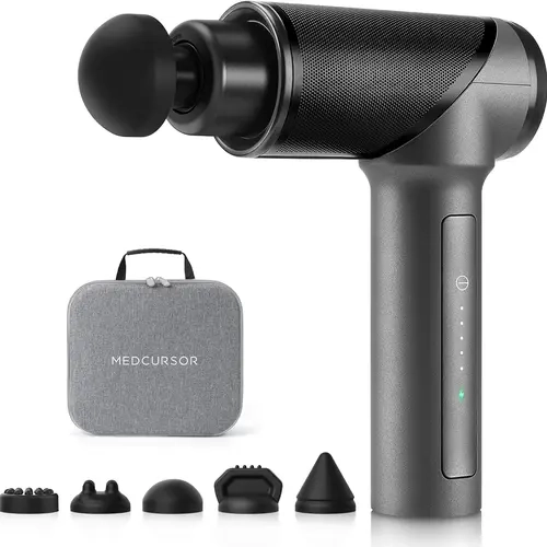Medcursor Massage Gun High Intensity Brushless Motor Handheld Percussion Deep Tissue Massager with 6 Massage Heads for Sore Muscle and Stiffness Gifts for Father Dad Gray