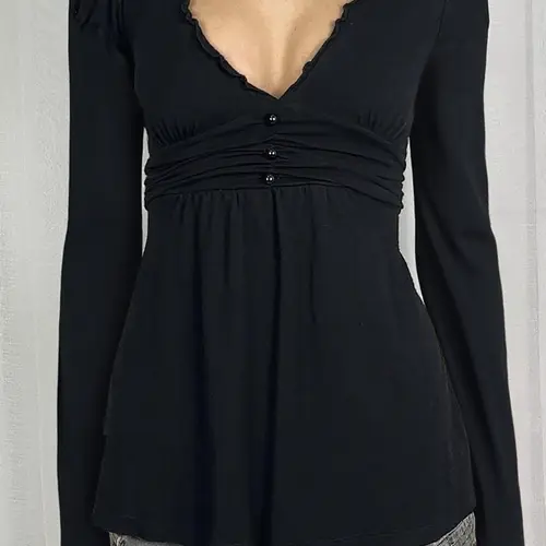 Elegant V Neck Lace Trim Long Sleeve T-Shirt for Women, Basic Autumn Winter A-Line Vintage Style Top, Casual Everyday Tops, Perfect Casual Wear