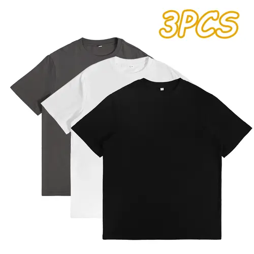 3PCS Comfortable Men's Shirt Short-sleeved round-neck comfortable pure cotton men's shirt Combination of solid colors and contrasting colors - a versatile shirt for both men and women
