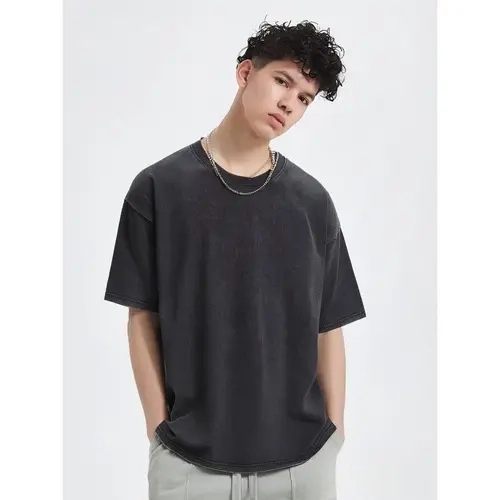 230g Trendy Cotton Shirt Lightweight comfortable pure cotton sports shirt Round-neck short-sleeved loose-fitting washed cotton T-shirt Suitable for both men and women. Suitable for gifts