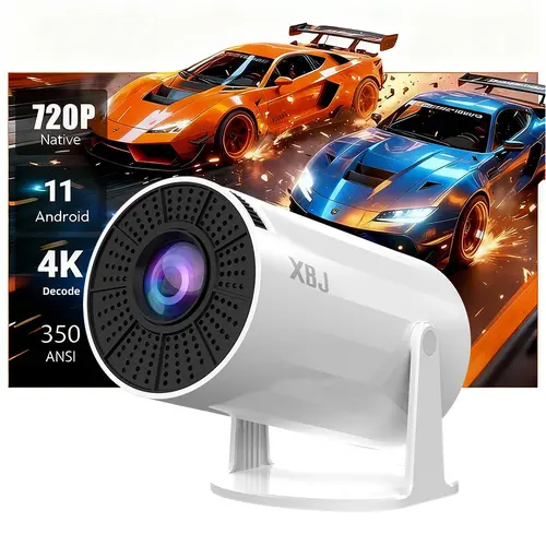 XBJ Mini Portable Projector with Wifi and BT5.2, Support 1080P, Manual Keystone Correction, 180° Rotation, Suitable for Outdoor/Bedroom Audio Viewing,Christmas Gift