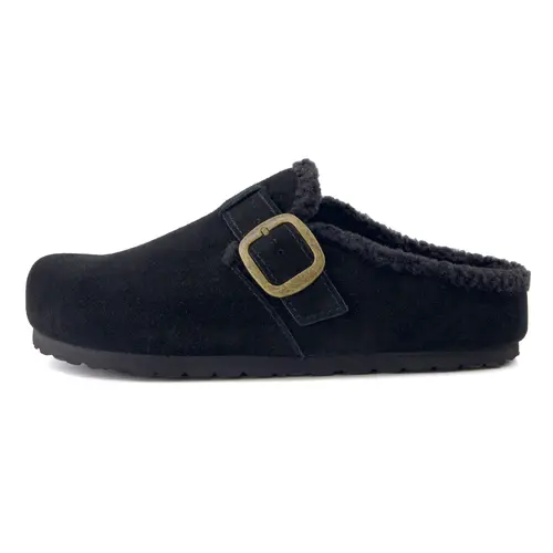 Cushionaire Haven Leather Clogs for Women | Genuine Suede Slip on Clogs with Cozy Faux Fur Lining | Classic Closed Toe Loafer Mule Design for Everyday Indoor-Outdoor Wear