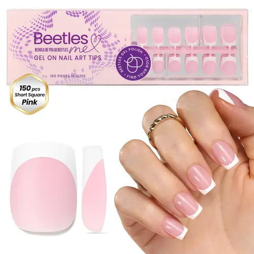 Beetles Press-On Nails (LIVE ONLY) - Almond, Square & More Shapes, Pre-Etched & Pre-Applied Primer Tips, Easy Glue-On Extensions, Elegant Affordable At-Home Nail Kit for DIY Manicure, Women's Gift