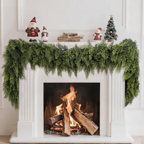 LVZHIYUAN 2-Pack 6ft Long Real-Touch Artificial Cedar Garlands - Low-Maintenance Plastic Greenery for House Decor, Garland Christmas, Outdoor Christmas Decor, Hang on Mantles & Walls