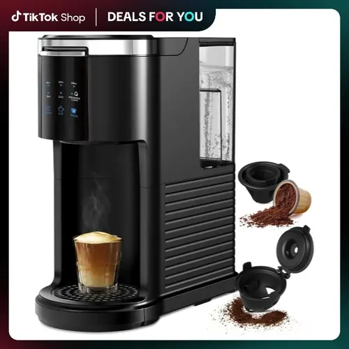 Kismile 2-in-1 Compact Single Serve Coffee Maker - Home Capsule Coffee Machine with 2-in-1 Capability, Compact Design, Ground/Pods Compatibility, 6-14oz Brew Sizes, Auto Cleaning Shut Off, Timer Function, Black Mini Drip Kitchen Appliance