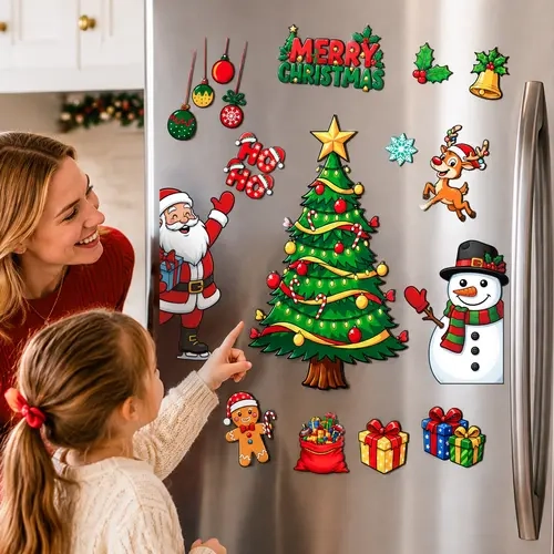 1 set Christmas Refrigerator Magnets,Christmas Tree Magnets for Fridge Stickers Decoration， Adorable Xmas Stickers for Kids Toddlers, DIY Fridge Santa Reindeer Snowman for Fridge Garage Kitchen Metal Door Christmas Decoration 2026