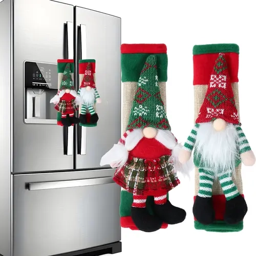 2pcs Christmas Gnome Refrigerator Door Handle Covers Appliance Handle Covers Christmas Decorations 2025 Fits Standard Size Kitchen Refrigerator Microwave Oven Or Dishwasher Adorable Xmas Fridge Door Handle Protector