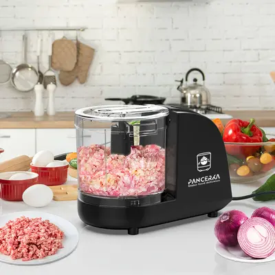 PANCERKA Electric Vegetable Chopper, Food Processor, Electric Food Chopper, Blenders for Kitchen, 1.5 Cup Mixer Grinder, for Dicing, Mincing, and Puree, Black
