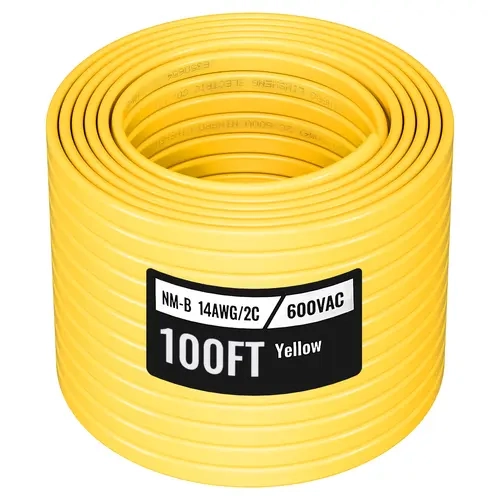 【toolupgrade】VEVOR NM-B Home Wiring 14AWG/2C Non-Metallic Residential Indoor Cable with Ground, Flame-Retardant PVC Sheath, High-Purity Copper Core, Easy to Install for Outlets & Lighting (100 ft, Power Supply Compatible), Flexible, Durable