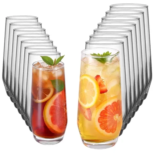 VEVOR Drinking Glasses Set,  16-Piece Crystal Glass Cups, Elegant Mixed Glassware Set, with 8 Pcs 18.26 Oz Highball and 8 Pcs 11.5 Oz Cocktail Drinkware for Kitchen, Beer, Smoothie, Juice, Soda, Wine