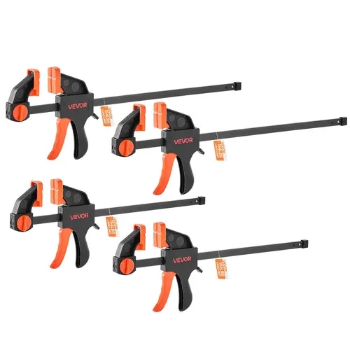 VEVOR Heavy Duty Quick-Grip F-Bar Clamps with Automatic Lock Handle, 2-Pack 12in & 2-Pack 6in Adjustable Clamp Height, 154 lbs Load Limit, Premium Plastic & Steel for Woodworking Metalwoods CuttingJoining (Tool Upgrade, Singlehand Operation)