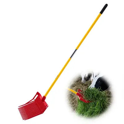 【fathersdaygift】VEVOR Manure Fork18 Angled Tines61 in Long Fiberglass Handle Durable Plastic PitchforkHorse Stall Stable Muck RakeDurable Gardening Tools for Horse Manure Grass Hay Cleaning Farm Work