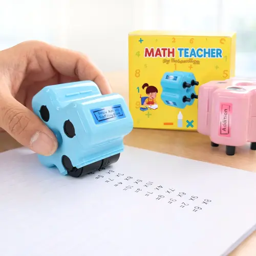 Math Teacher 4 in 1 Math Roller Stamp, Addition Subtraction Multiplication Practice Tool, Math Stamp Ink Roller for Kids Ages 5-9 1st 2nd 3rd Grade Classroom Homeschool Home Use, Math Gift for Kids, Summer Learning | GoldenEgg