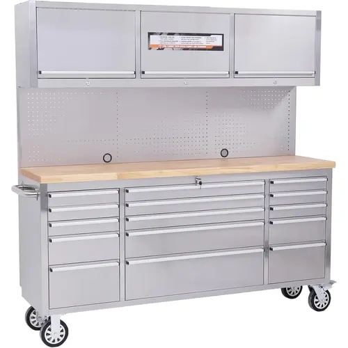GARVEE 72 in Rectangular Heavy-Duty Rolling Tool Chest - 15 Drawers Professional Mobile Cabinet with Lock System, Full-Extension View, 6 in Casters, Drawer Liners, Rust-Proof, Easy-Clean Surface for DIY Enthusiasts' Garage, Workshop Storage