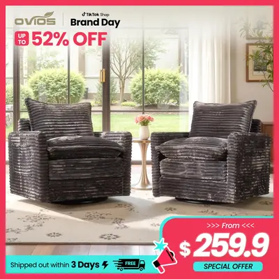 【Deals For You】Ovios 33" W Cloud Plush Corduroy Rocking Chair with Ottoman, Swivel Nursing Glider Chair with Side Pockets, Extra-Wide Seat with Thick Cushion, 400 lb Capacity, Easy Assembly, 2 Pcs