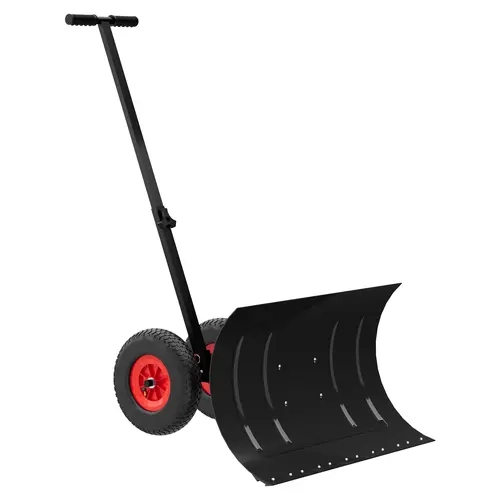 GARVEE Heavy-Duty Plastic Wheeled Snow Plow Tool for Garden & Home Driveways, 30inW x15inH Blade, 10in Adjustable Height Handle, Adjustable Blade Angles, 27.1lbs, Ergonomic Back-Saving Efficient Removal