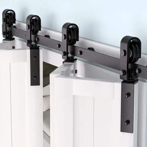 GARVEE 60-in Solid Steel Bifold Sliding Barn Door Hardware Track Kit - Side-Mounted Black Roller, 360° Swivel Ease, 400-LBS Capacity, Easy Installation, Assembly Manual for 4 Units (Door Not Included) - Ideal for DIY Enthusiasts, Living Spaces, Bedrooms