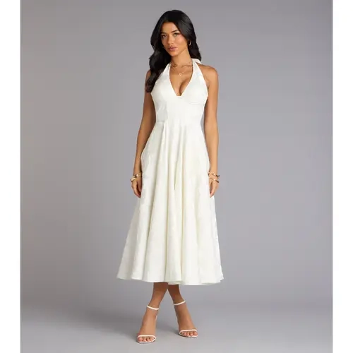Ellen Lace-Up Halter A-Line Midi Formal Dress