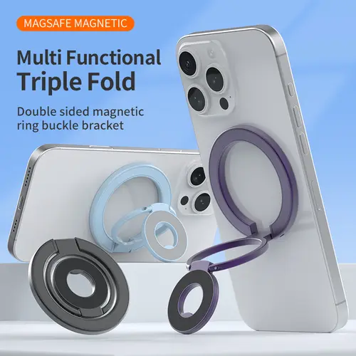MagFlex Dual Magnetic Adjustable Phone Stand - 50g Portable Compact Folding Kickstand, 360° Rotate, Double-Sided Magnet, Stable Secure Hold Phone Holders & Mounts, MagSafe Compatible, Easy On/Off, Gym-Ready for iPhone 17/16/15/14/13 Series