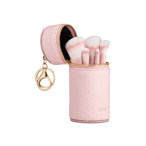Jenny Patinkin Charmed, I'm Sure Aluminum Mini Beauty Brush Set - 5-Piece Clip-On Travel Makeup Brushes Set with Weighted Handle, for Smoothing Face Makeup & Eye Looks, Cream/Powder & Eyeliner Detail Application