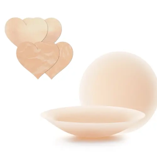 Nippies Women's Fabric Nipple Covers with Skin Adhesives - Satin, Smooth, Heart-Design for Dresses, Flash Occasions