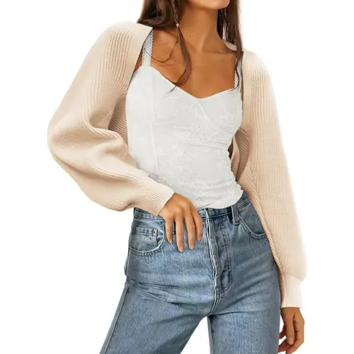 Yousify Women's Knitwear Bolero Top - 2025 Longsleeves Open Front Cropped Cut Sleek Lines Basic Plain Cardigan, Tops for Women, Back to School Casual Wear
