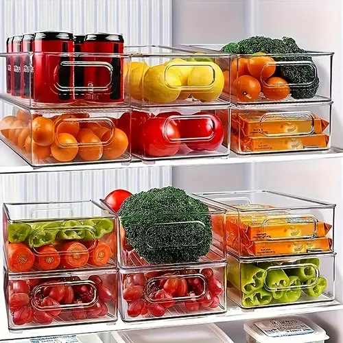 GHQ 6Pcs Acrylic Stackable Plastic Fruit Storage Containers for Refrigerator Cupboard & Utility Room Clear Durable Versatile Use Kitchen Gadgets