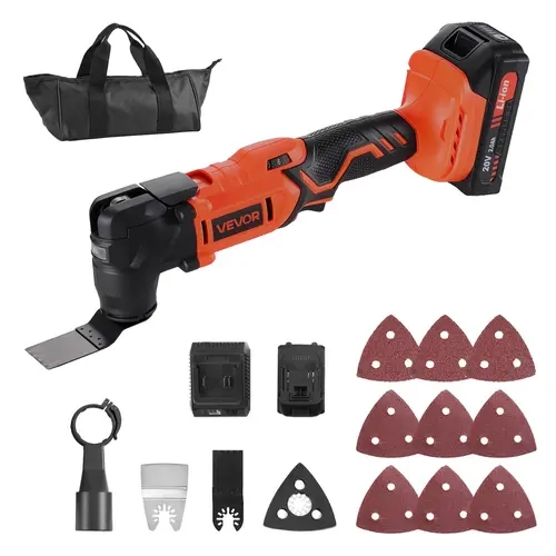 【toolupgrade】VEVOR 20V Cordless Oscillating Multi-Tool Kit, Ergonomic Power Tool Set with 6-Speed Settings (8500-17000 OPM), 3.2° Oscillation Angle, 2.0Ah Battery & Charger, 12pcs Accessory (Wood Carving/Soft Metals) & LED Work Light
