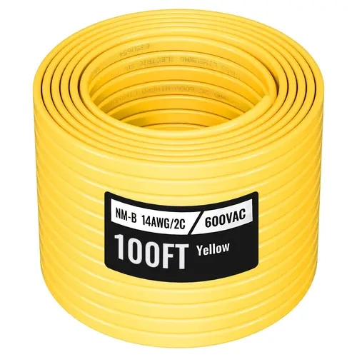 【toolupgrade】VEVOR 14AWG/2C NM-B Electrical Wire Spool, 100ft Length, High-Purity Copper Core with Ground, Flame-Retardant PVC Sheath, Easy Cutting, Indoor Use for Outlets-Switches, Power Delivery, Prevents Current Leakage, Father's Day Gift
