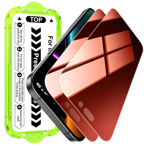 Esanik 2 Pack Colorful Privacy Screen Protector for iPhone 17/16/15/14/13 Pro Max Plus– Gradient Anti-Spy Tempered Glass, Military-Grade 9H Hardness, Anti-Scratch, Shatterproof, Flawless Fit Tray