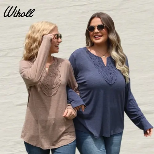 WIHOLL Women's Bohemian Chic Tunic Blouse - V-Neck Elegance, Long Sleeves, Lightweight Butter Soft Fabric, Everyday Travel-Ready Top for Fall Casual & Dressy Outfits, True to Size