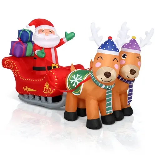 Durable Double Deer Cart Santa Model Outdoor Decoration Light - 6ft, 24W, 8pcs, 3.97lbs, Easy Install, Front Porch Christmas Decor, Warm Glow, for Holiday Weddings, Adult-Suitable Home Festive Party Supply