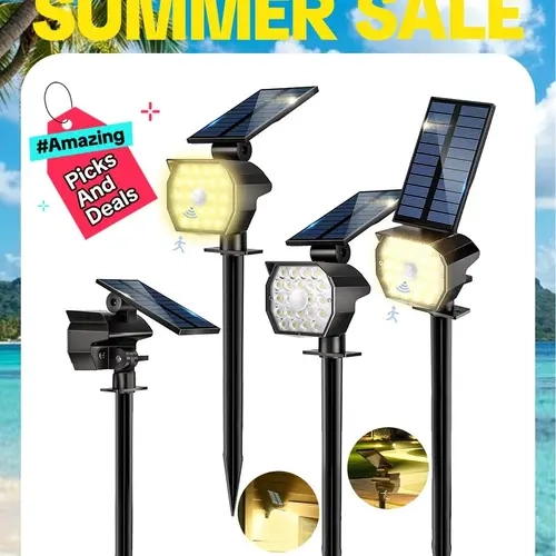 HYKOONT 4-Pack Motion-Activated Solar Spotlights - IP65 Waterproof Solar Post Lights, No Wiring, 2-in-1 Auto On/Off, 3 Modes, 3000 Warm White, Adjustable Panel for Garden Pathway Wall