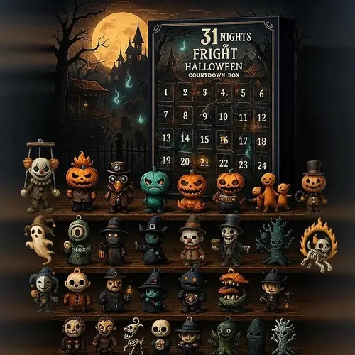 2026 Halloween Countdown Advent Calendar Plastic Gift Box - 31 Nights Blindbags Surprise Set, Random Daily Surprise, 3-5CM Scary Doll Minifigures, Hanging Charms, Mini Decorations, Festive Horror Vibe, Party Essential, Perfect Gift for Horror Lovers