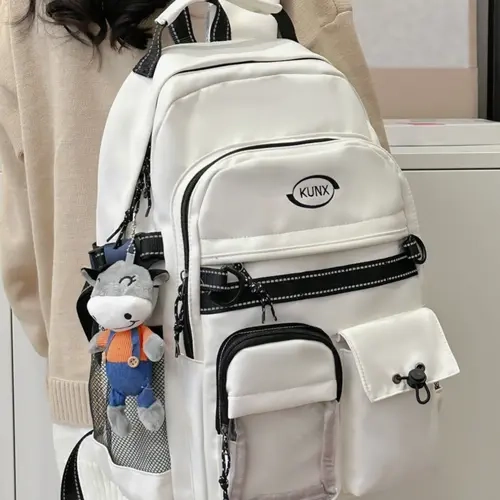 2025 New Japanese-Style Backpack, Preppy Niche Design with Collegiate Charm, Suitable for High School College Students, Stylish, Practical & Casual, Large-Capacity Laptop Backpack, Unisex with Pendant, Bag Backpack, Zip Backpack, Zipper Backpack