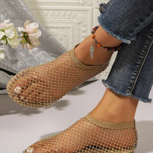 Women's Casual Round Toe Ballet Flats, Breathable Mesh Low Top Shoes, Spring & Fall Textile Upper, Comfortable Rubber Sole, Breathable Durable Shoes
