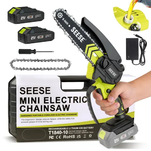 SEESE 6 Inch Brushless Chain Saw  with  Batteries (2000mAh) - Portable Electric Cordless Saw for Wood Cutting, Pruning, Gardening, Camping - Suitable for Seniors, Women Holiday gifts, Halloween gifts