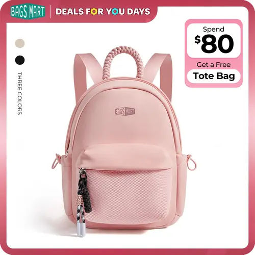 Bagsmart Commuter Backpack - Compact 6.6L Lightweight Water-Resistant Daily Backpack with 6 Organization Pockets, Adjustable Side Pockets & Woven Handle‌,Elastic Interior & Concealed Zipper DealsForYouDays&Spotlight Day