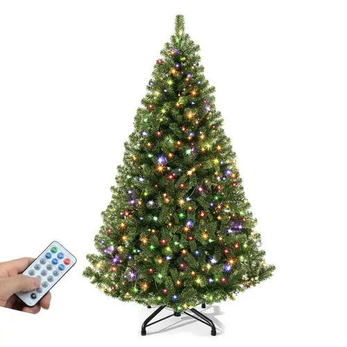 YITAHOME 6/7.5 FT Green Prelit Artificial Christmas Tree(with lights), with 3 Lighting Colors, 11 Lighting Modes, with PVC Branch Tips